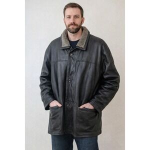 Uruguay Genuine Brown Leather Button Up Shearling Lined Men's Jacket Size XL